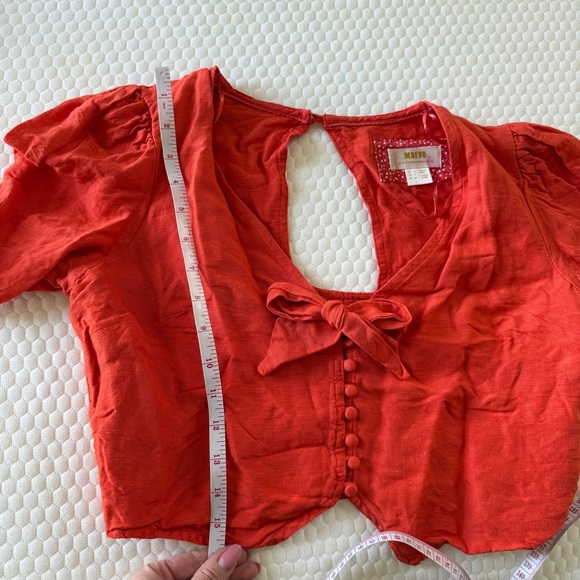 Maeve ANTHROPOLOGIE ORANGE TIE-FRONT cropped  BLOUSE linen blend size 4 summer - Picture 10 of 10